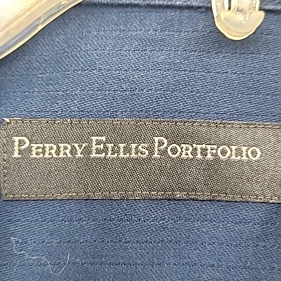 PERRY ELLIS PORTFOLIO Men's Blue Long Sleeve 100% Cotton Dress Shirt-Size Large - Picture 3 of 7
